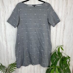 Eileen Fisher gray shift embroidered dress Medium